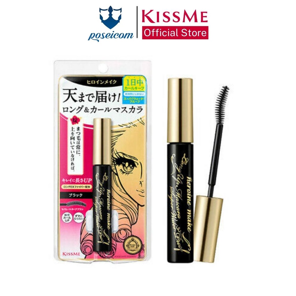 Chuốt Mi Mascara Kissme Siêu Bền Giúp Nâng Cong Và Dày Rậm Mi Tối Đa Kissme Heroine Mascara WP 6G Mi dài hơn 5mm