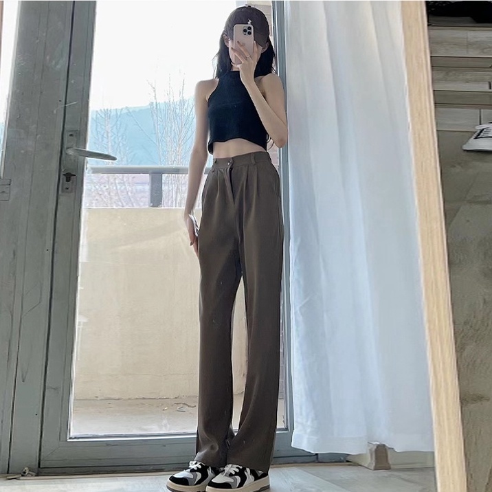 Quần dài ZHELIHANGFEI lưng cao ống rộng thời trang cá tính cho nữ