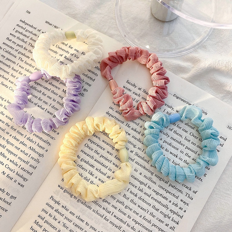 Dây buộc tóc scunchies loại nhỏ màu pastel phong cách Hàn Quốc cực xinh xắn
