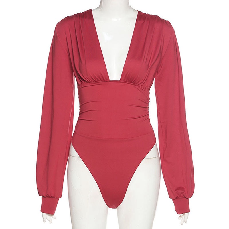 Jumpsuit tay dài cổ chữ V xẻ sâu màu trơn thời trang quyến rũ cho nữ | BigBuy360 - bigbuy360.vn