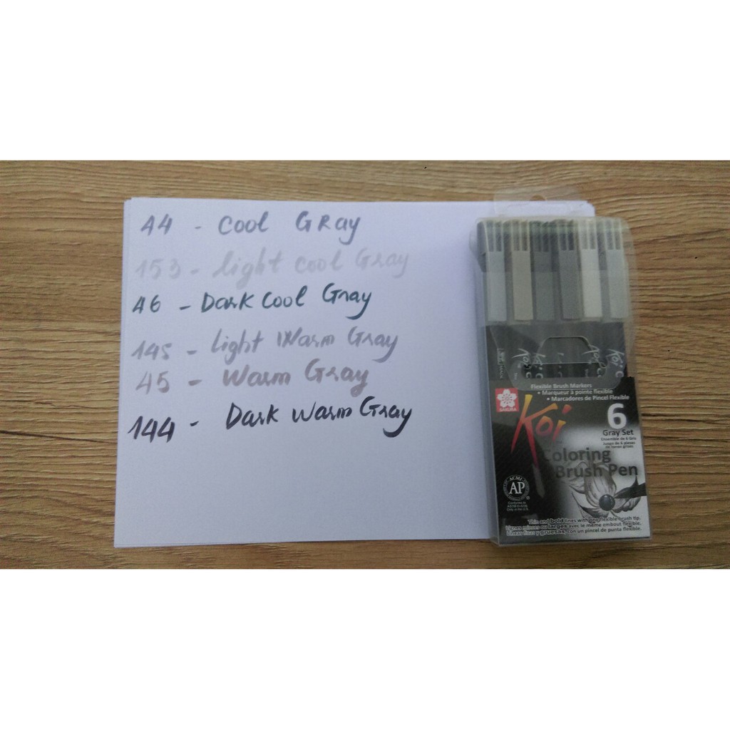 [ TÂM TÂM ]-Bút cọ nước koi coloring set 6 xám-