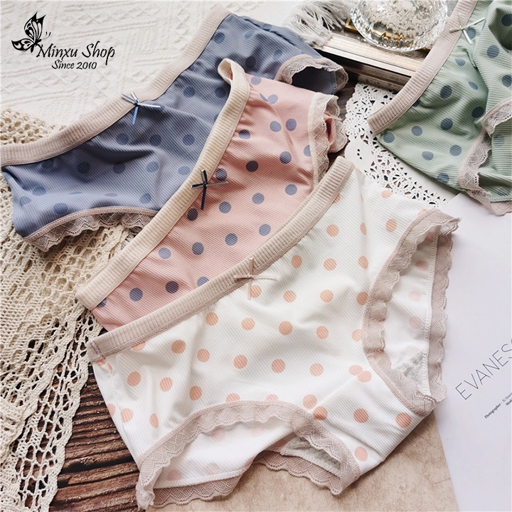 Quần lót nữ họa tiết chấm bi dễ thương vải tăm lạnh siêu mềm mịn mát lịm , quần lót học sinh kute Minxu shop 1928