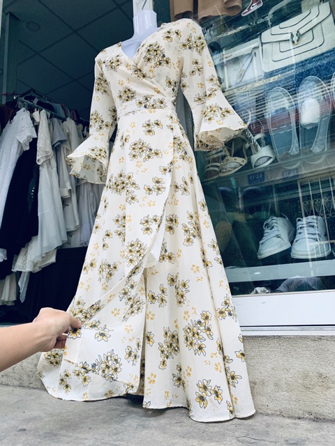 Đầm vintage hoa vàng free size