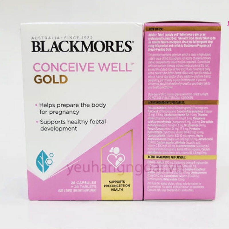 Viên uống tăng khả năng thụ thai cho phụ nữ Blackmores Conceive Well Gold Hộp 56 Viên, Úc