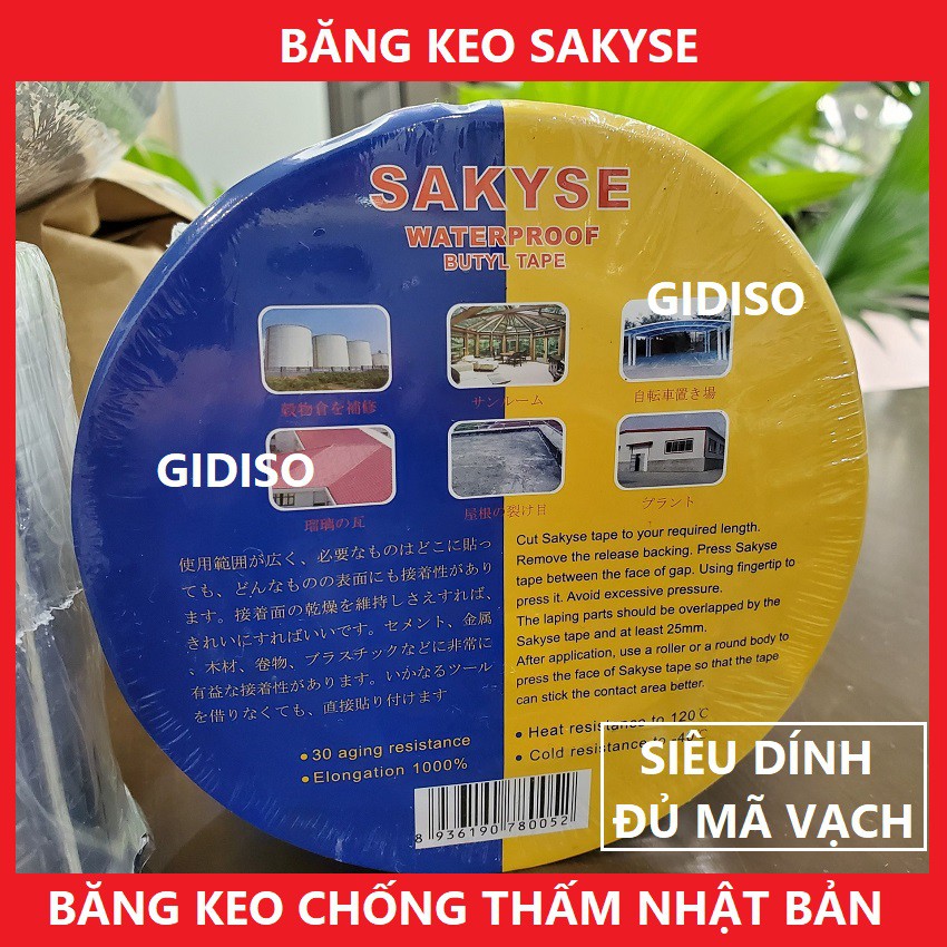 Băng Keo Chống Thấm Nhật Bản Sakyse 20cm chống thấm mọi bề mặt mái tôn trần sàn xịt, Miếng Dán Chống Thấm Dột GIDISO