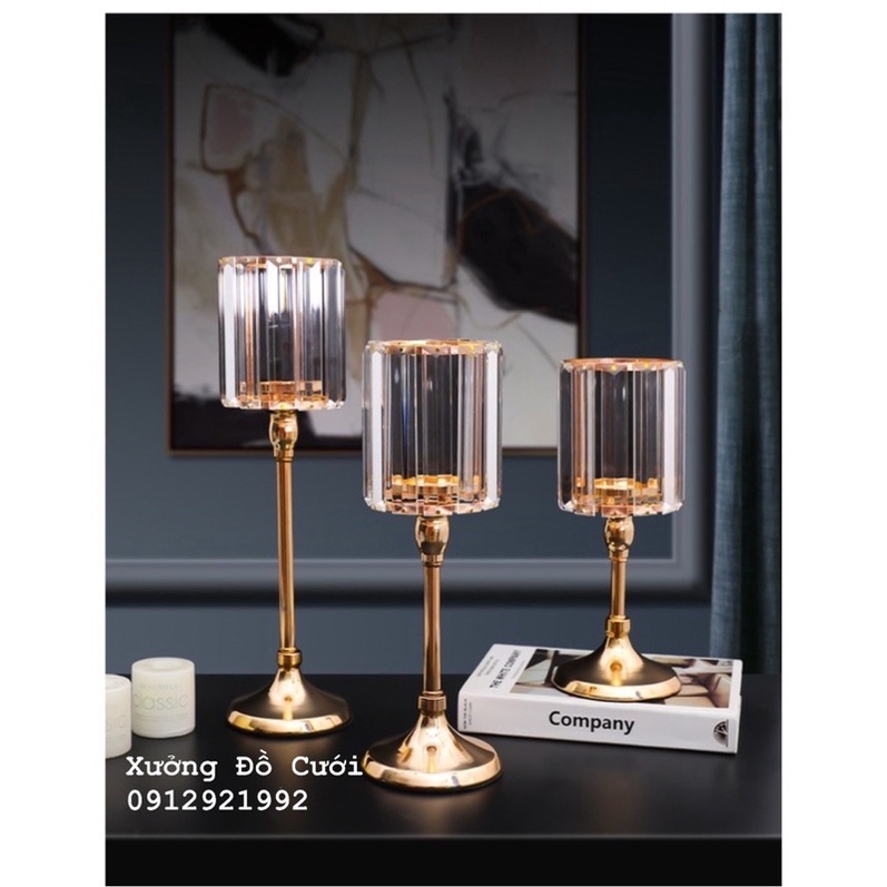 Bộ 3 Chân Nến Thanh Pha Lê Dài - CN141 (ảnh thật)