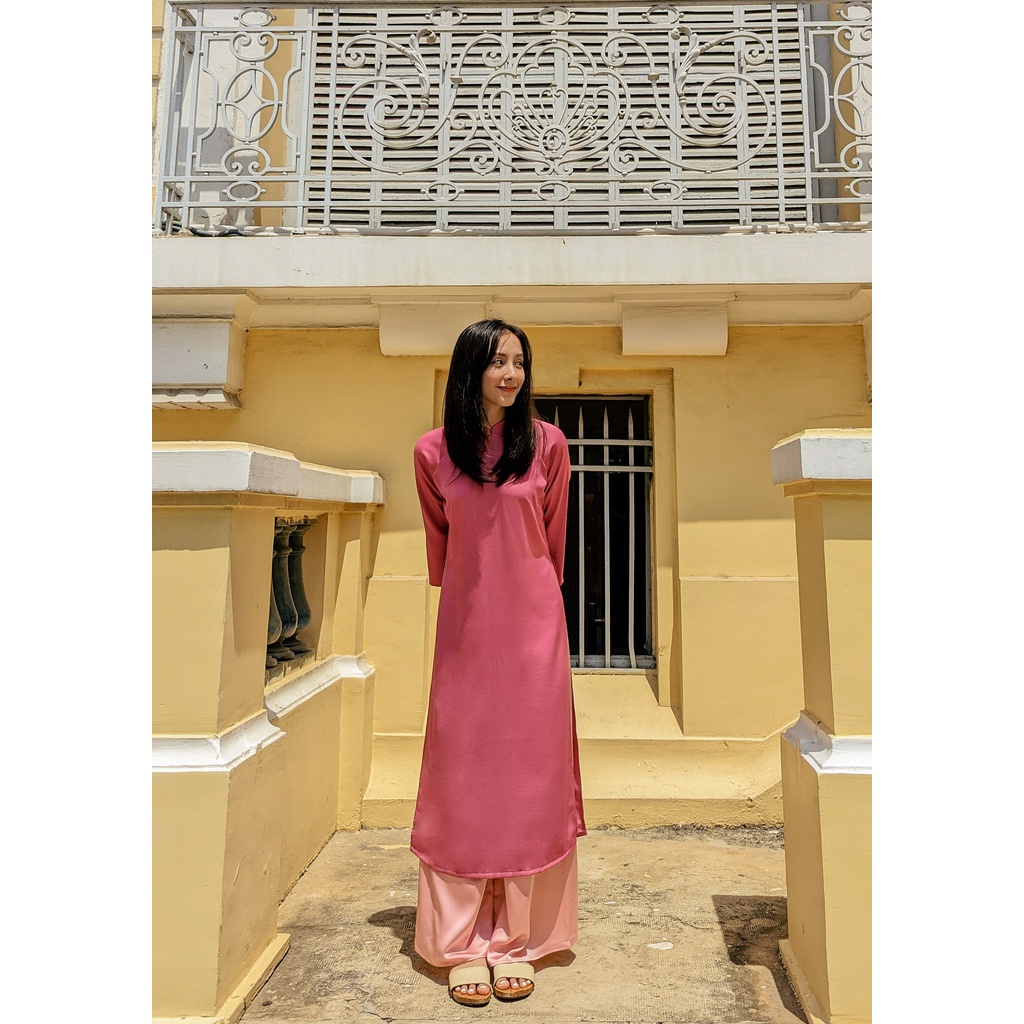 Set Áo Dài Rosemary tây thi hồng đậm