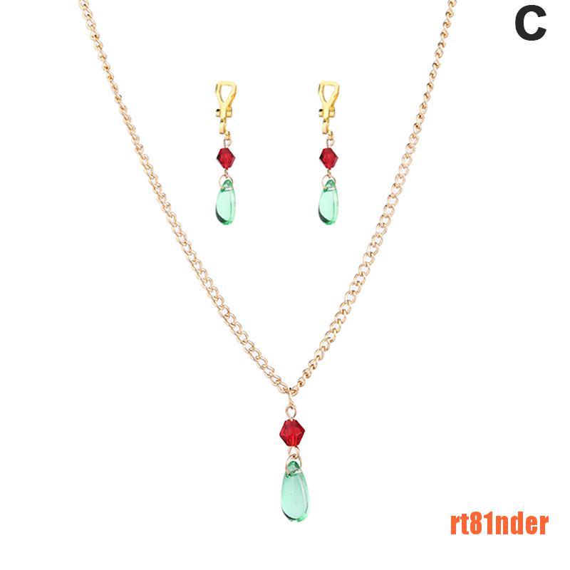 Bộ Vòng cổ + Bông Tai Hình Giọt Nước Họa Tiết Hoạt Hình Màu Xanh