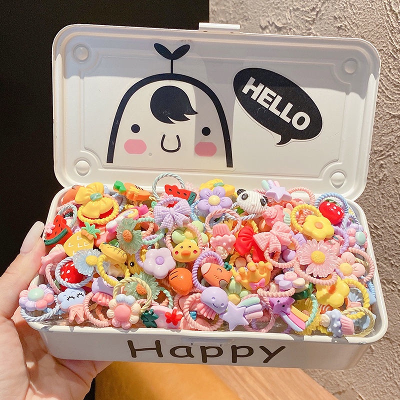 Set dây buộc tóc AY thiết kế hoa/ gấu/ ngôi sao/ thỏ/ vương miện màu trơn nhiều mẫu tùy chọn cho bé gái