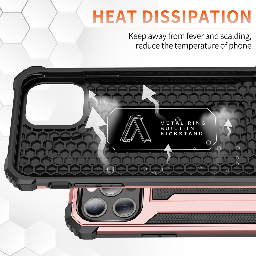 iPhone 12 / 12 Pro Jazz Anti-drop Series Honeycomb Breathable Phone Case w/Metal Kickstand for iPhone 12 mini 11 Pro Max