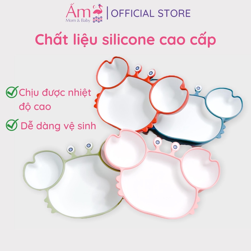 Khay Ăn Dặm Silicon Cho Bé Để  Đồ  Hình Con Cua Dễ Thương Ấm Baby Có Đế Hút Chống Đổ Cao Cấp Ấm Gift Decor