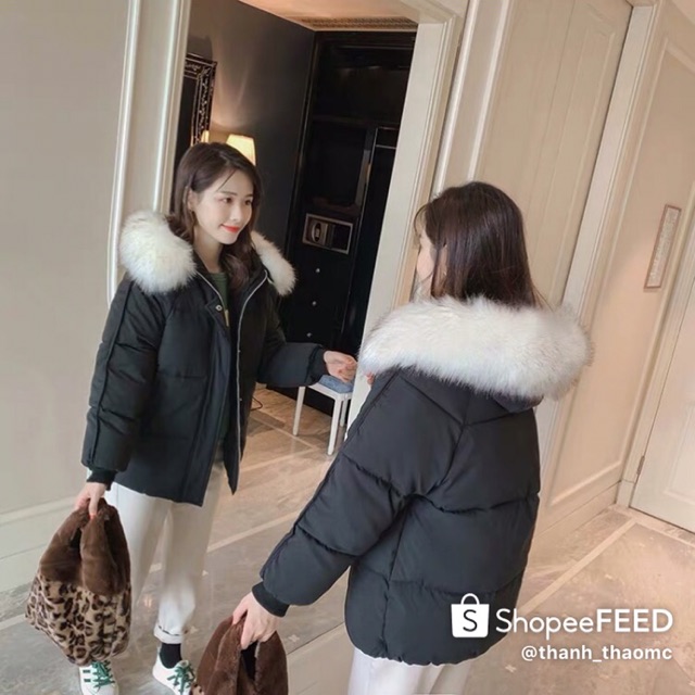 Áo phao nữ quảng châu cao cấp 2020. Chất liệu vải dù, mũ lông, chất dày dặn, có size to🍀 4 màu: Đen-Trắng-Xanh-Cam🍀🍀