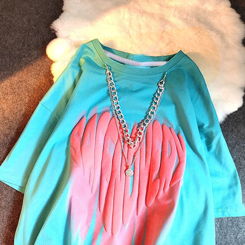 Áo Thun Cotton Dáng Rộng Tay Ngắn 2022 Thiết Kế Dây Xích Phong Cách Mới Dành Cho Nữ