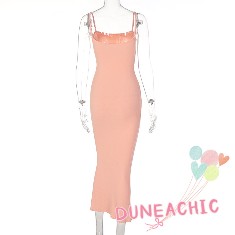 DUNEA Đầm Hai Dây Dáng Ôm Màu Trơn Thời Trang Đi Nghỉ Mát