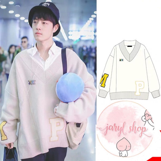 (TẶNG CÀI ÁO XZ) Áo len chữ MP trắng Tiêu Chiến XiaoZhan (vải mềm mịn, có vid)