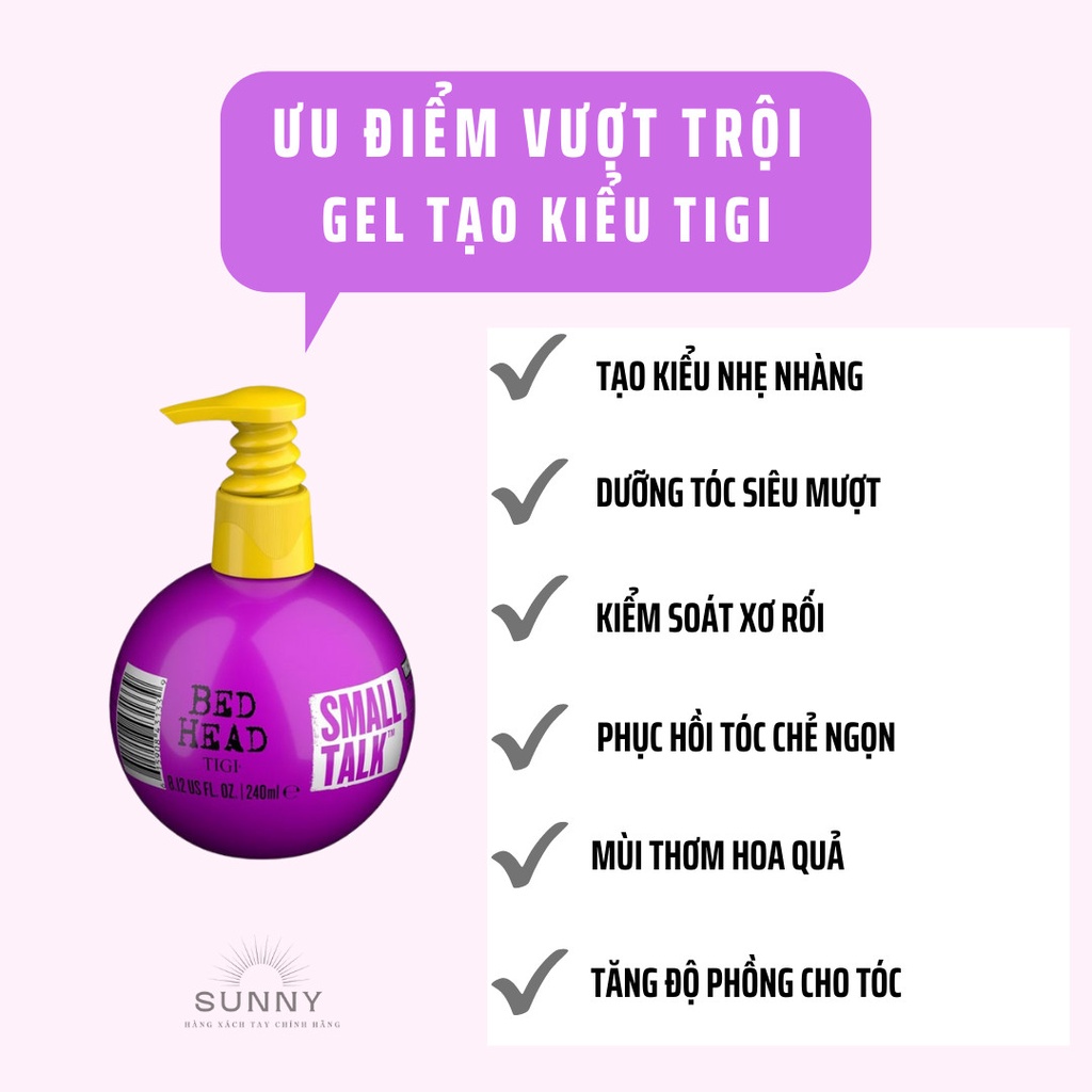 Gel tạo kiểu tóc xoăn 3 trong 1 Tigi Small Talk quả cầu tím tạo kiểu cho tóc, chăm sóc tóc, gel vuốt tóc tigi