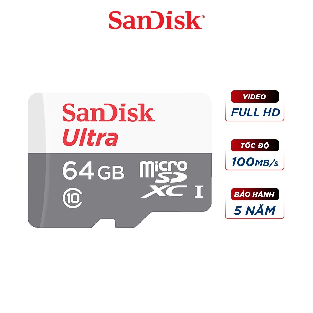 Thẻ Nhớ Camera MicroSD SanDisk Ultra 128GB/64G/32G UHS-I - 100MB/s - hàng chính hãng