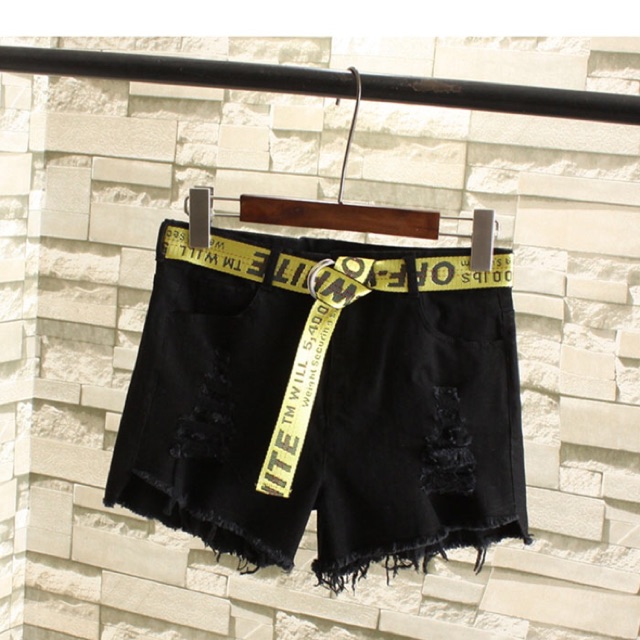 Quần short jean thun big size màu đen rách kèm thắt lưng size đại 60-100kg