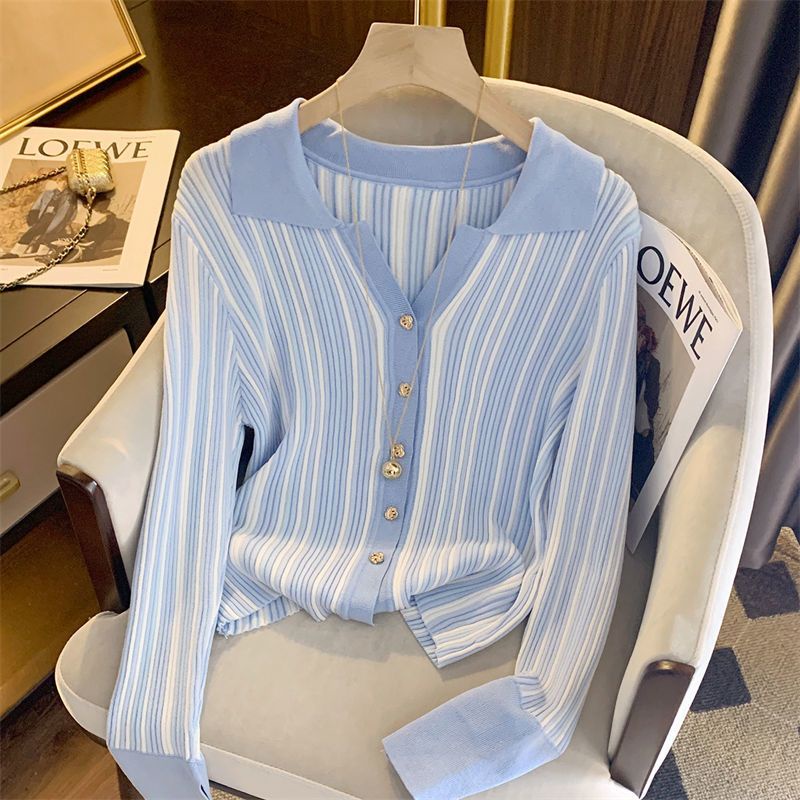 Áo Khoác Cardigan Dệt Kim Hoạ Tiết Kẻ Sọc Phong Cách Retro Cho Phái Nữ
