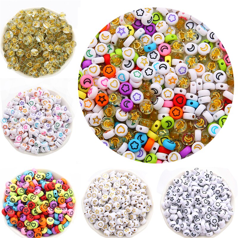 Bộ 100 hạt xỏ lỗ hình ngôi sao/ mặt trăng dành cho làm trang sức thủ công