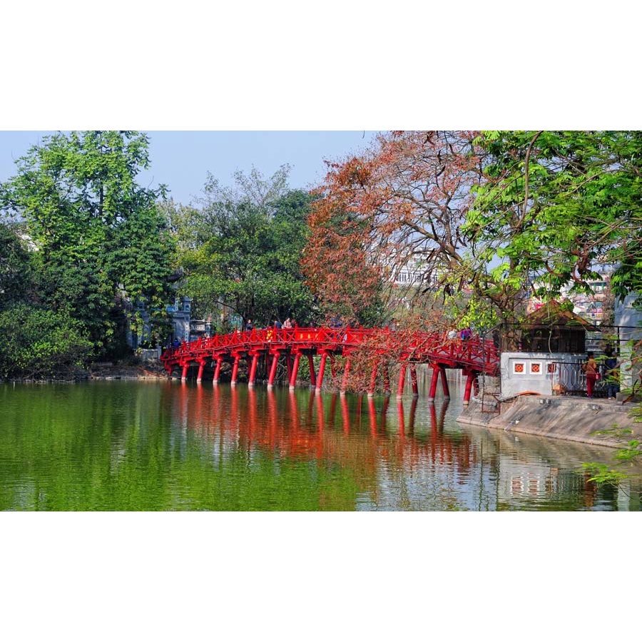 Tranh lụa 3D danh lam thám cảnh nổi tiếng Hà Nội Cầu Thê Húc, Đền Ngọc Sơn, Tháp Rùa  giá rẻ, chất lượng cao