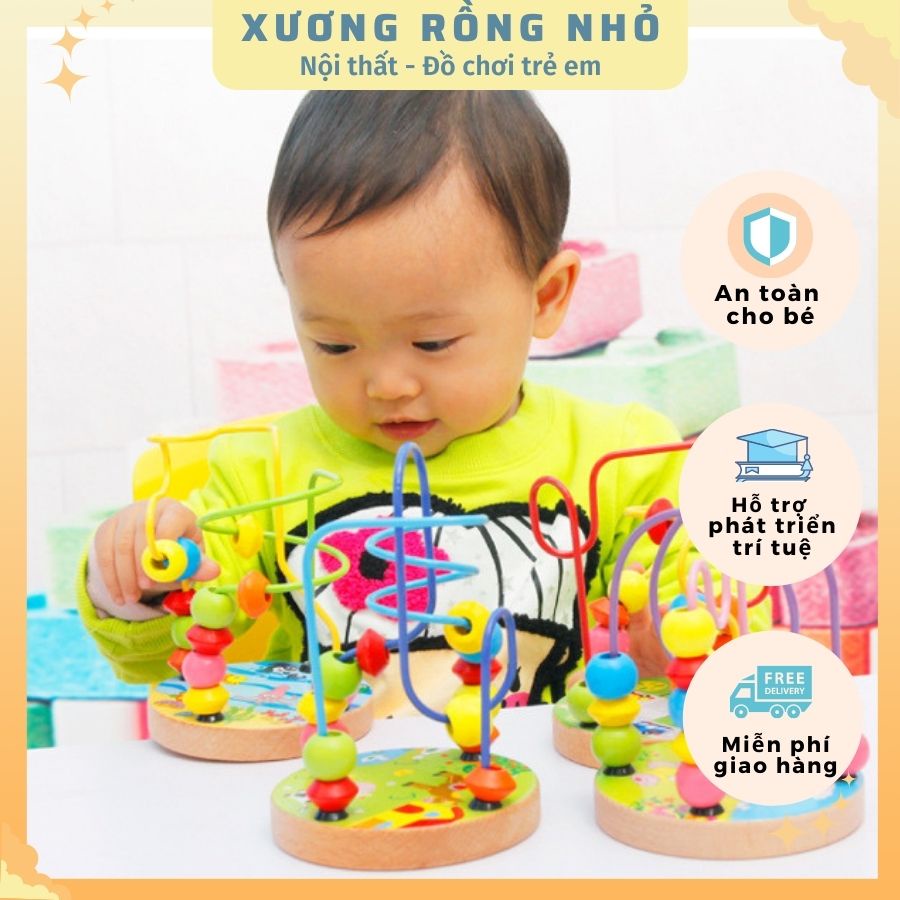 Đồ chơi luồn hạt size nhỏ cho bé, đồ chơi gỗ trẻ em, giáo cụ montessori, Xương Rồng Nhỏ