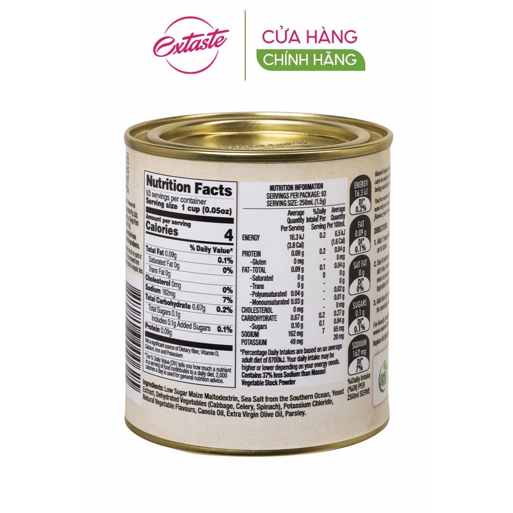 Hạt nêm vị rau củ ăn chay Massel Premium Salt Reduced Stock Powder Vegetable 168g không bột ngọt an toàn cho gia đình