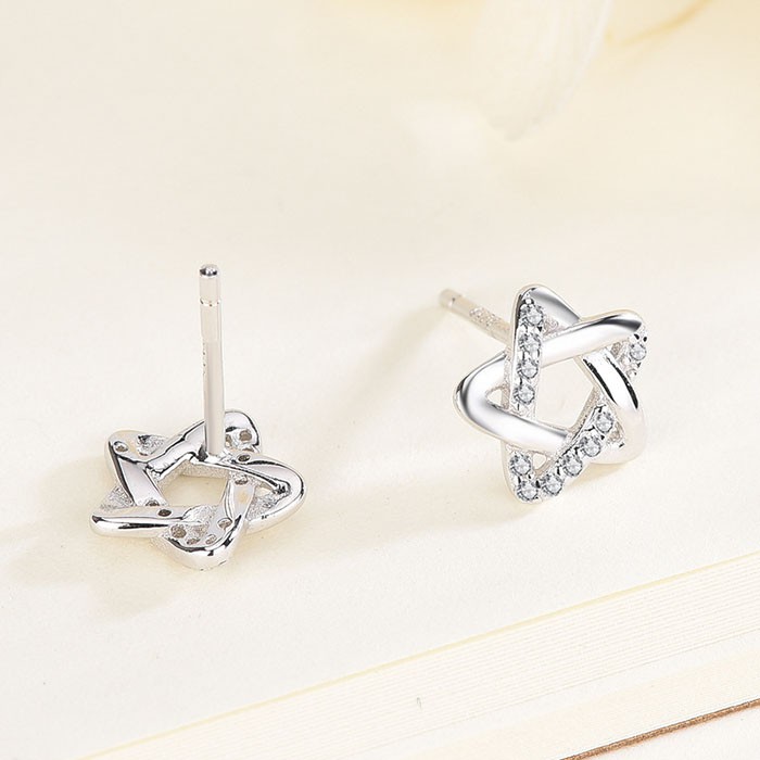 Bông tai nữ hình ngôi sao 5 cánh đính đá, hợp kim mạ bạc xinh xắn, dễ thương