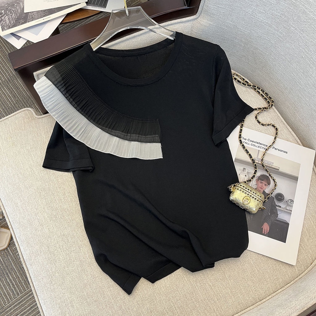 Áo Len Tay Ngắn Thiết Kế Khoét Lỗ Nhỏ Nhắn Thời Trang Mùa Hè Hàng Mới