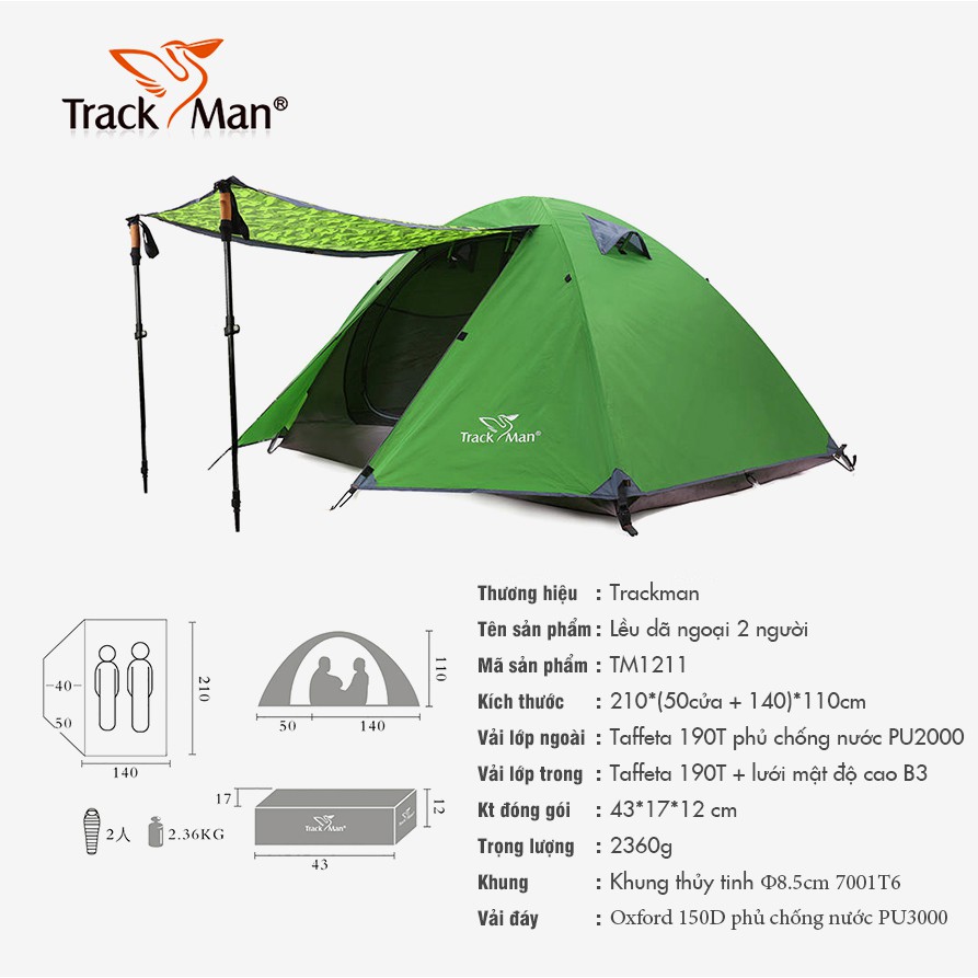 Lều cắm trại 2 người 2 lớp Trackman TM1211