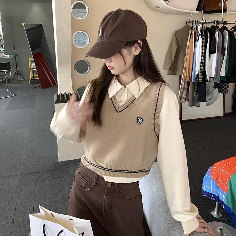 Áo tank top dệt kim cổ chữ v thời trang cho sinh viên