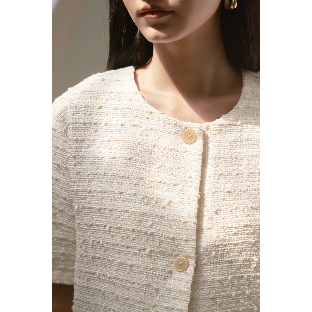 Happy Zoo - Áo tweed cổ tròn 2 nút kem | BigBuy360 - bigbuy360.vn