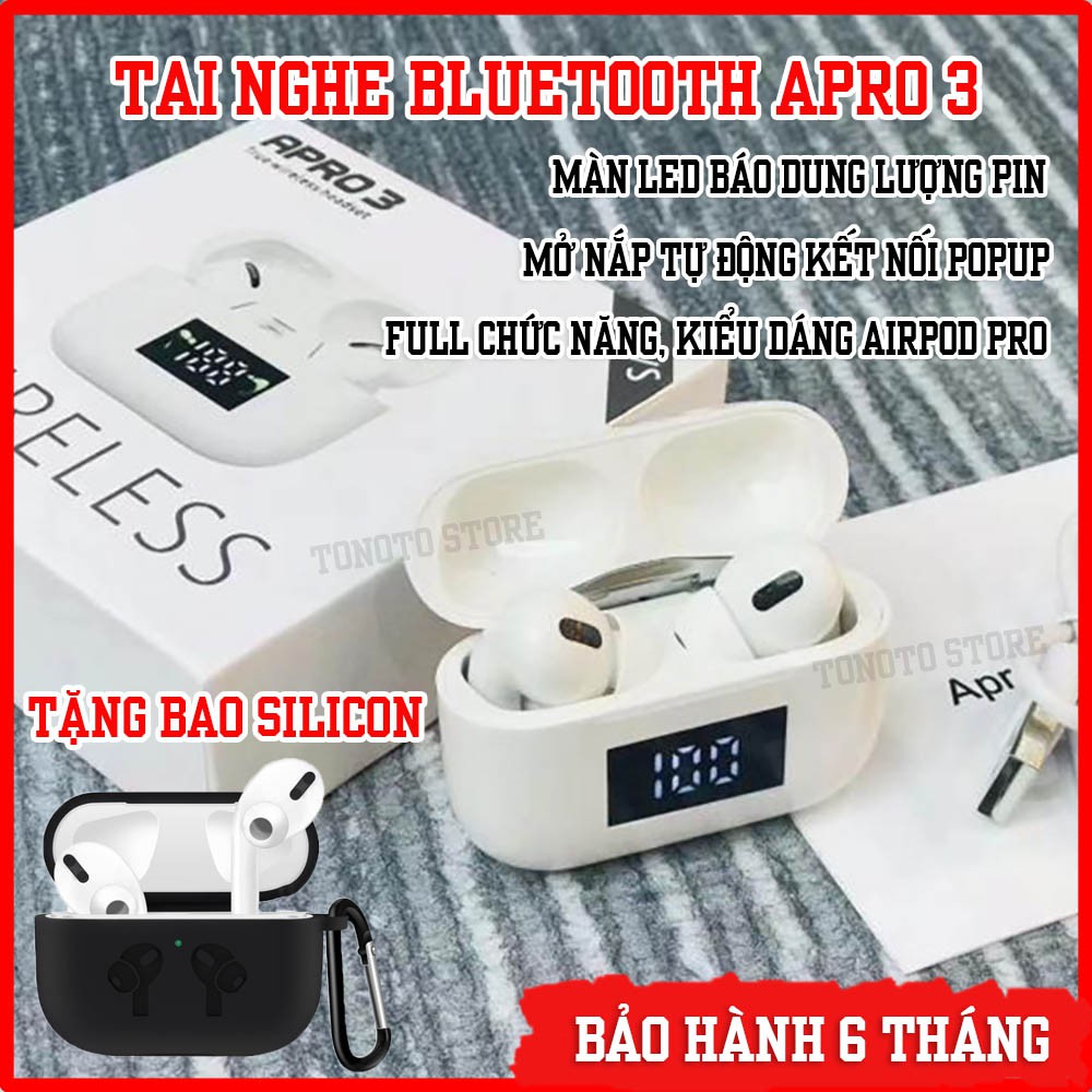 [TẶNG VỎ SILICON] Tai Nghe Bluetooth Apro 3 Màn hình LED Báo Pin