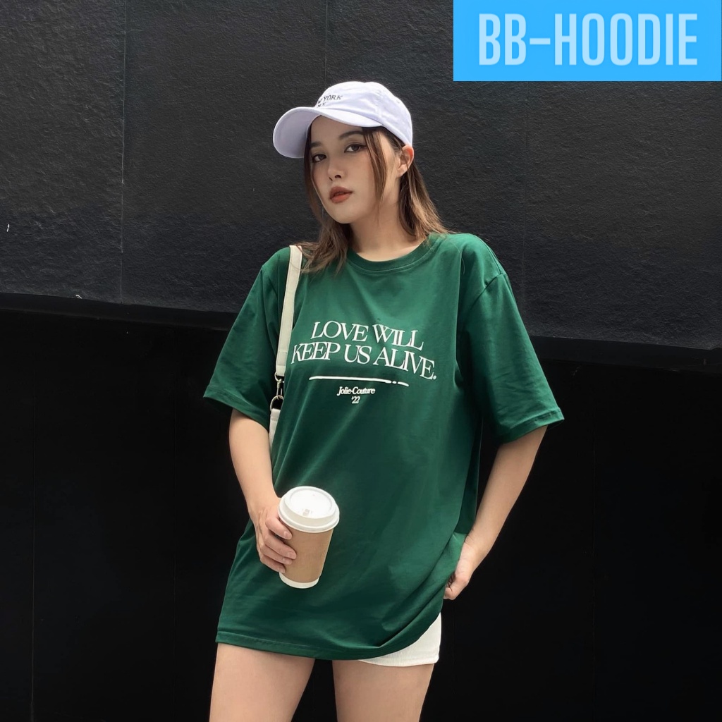 [ XANH LÁ ] ÁO THUN TAY LỠ PHOM RỘNG HÓT TREN MÀU XANH LÁ LOVE WILL KEEP US NỮ CỰC ĐẸP