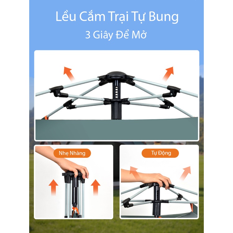 Lều cắm trại tự bung có mái che du lịch dã ngoại thoáng mát chống nước cách nhiệt dành cho 2 - 4 người haochi