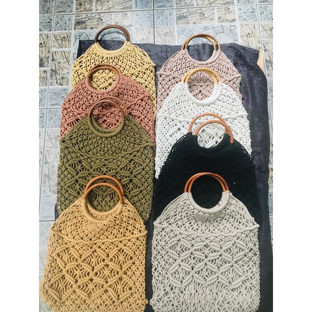 Túi Macrame cầm tay - quai mây tròn - họa tiết con nhện