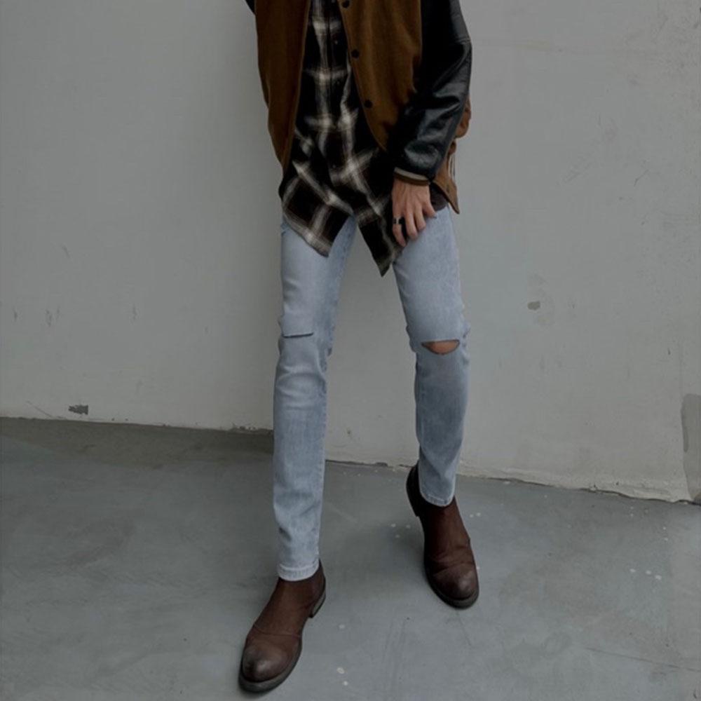 Quần jean rách gối đùi nam co giãn tốt màu xanh mài xước dáng skinny slimfit ôm đẹp rẻ 1991 Pon.mens