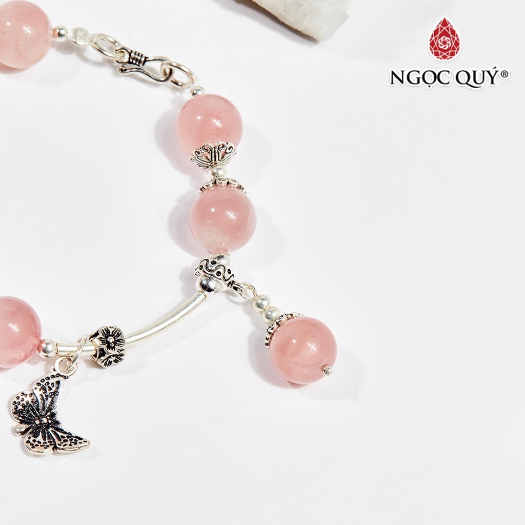 Vòng tay TA hồng charm sen bạc - Ngọc Quý