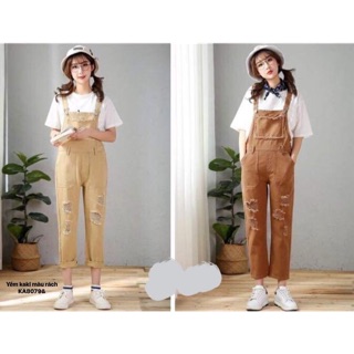 Quần yếm kaki mài rách