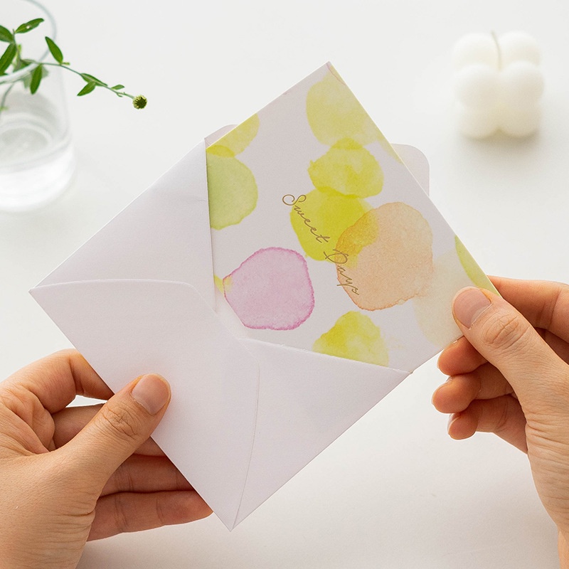 THIỆP CAO CẤP IN PHỐI MÀU NGHỆ THUẬT NHẸ NHÀNG DỄ THƯƠNG KÈM BÌA THƯ VÀ CON DẤU DÁN