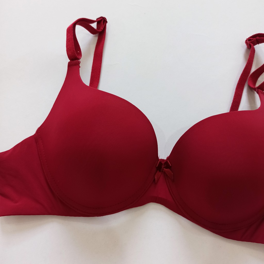 Áo ngực trơn mút mỏng cúp chéo màu đỏ đô 3 size 34,36,38 New 100%