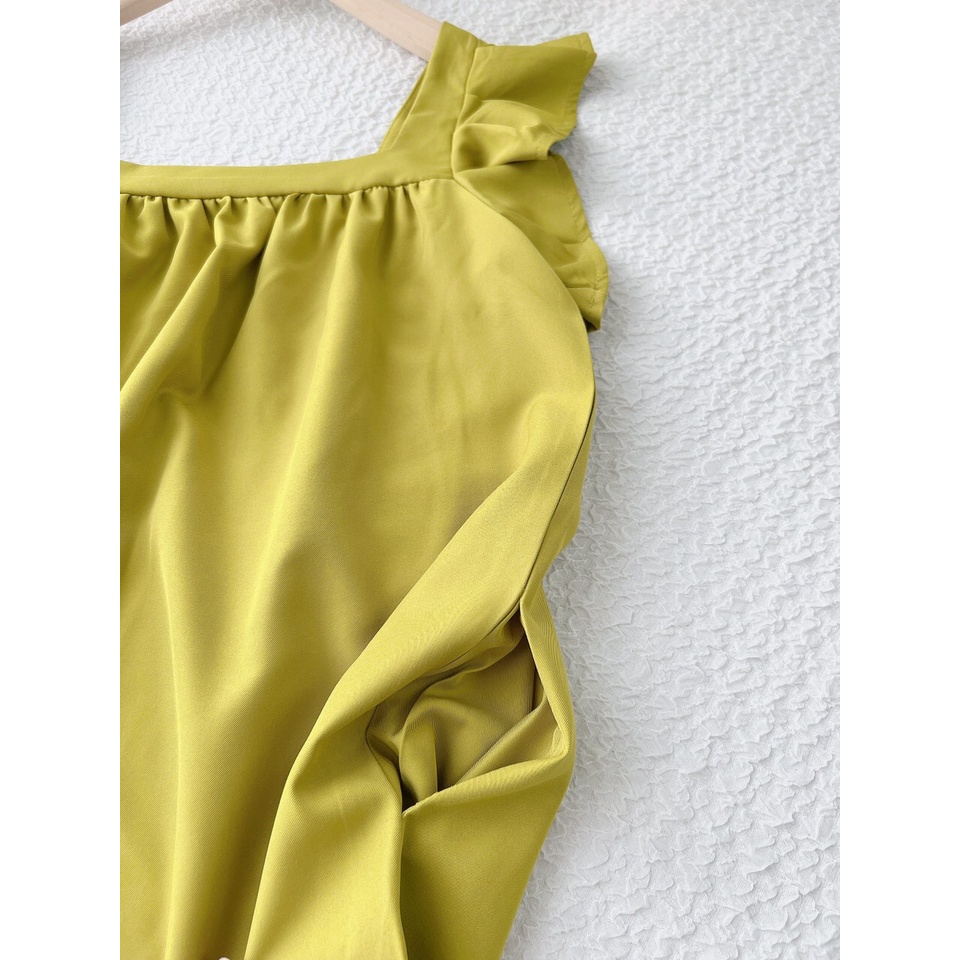 Đầm Nữ Màu Xanh Bơ - Váy Suông Nữ Tay Cánh Tiên Form Dáng Rộng Rãi Bầu Bí Bon Chen.