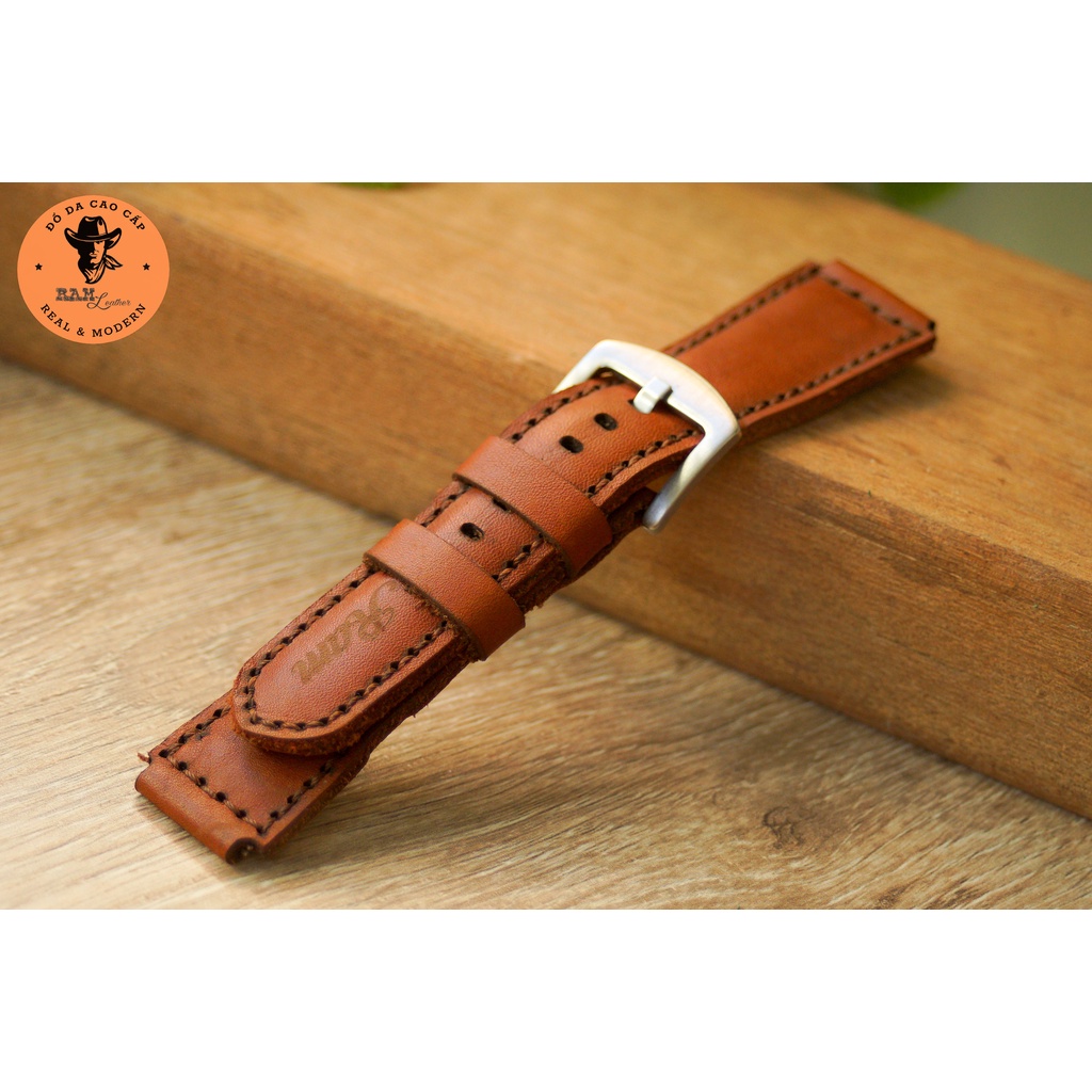 Dây đồng hồ da bò màu nâu - RAM Leather Classic 1980 mềm Bền Đẹp