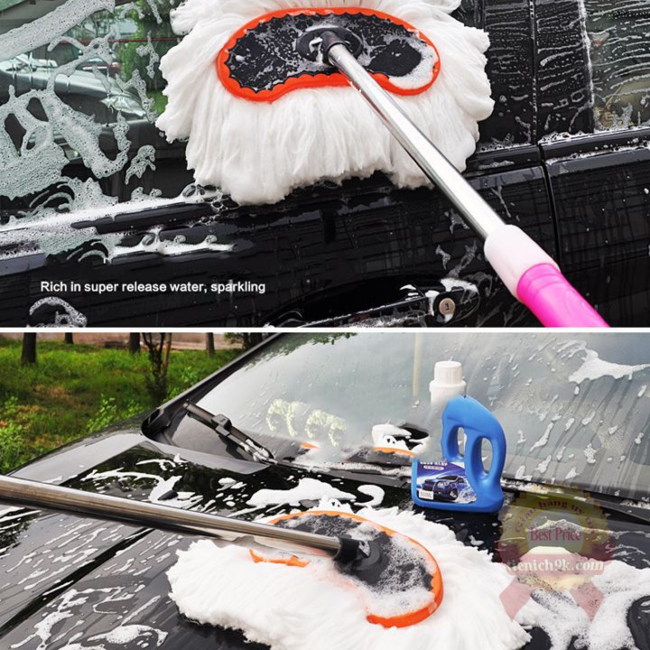 Chổi lông cán dài lau rửa xe ô tô Lô tơ mềm đầu cán cao xu chống xước xe hơi