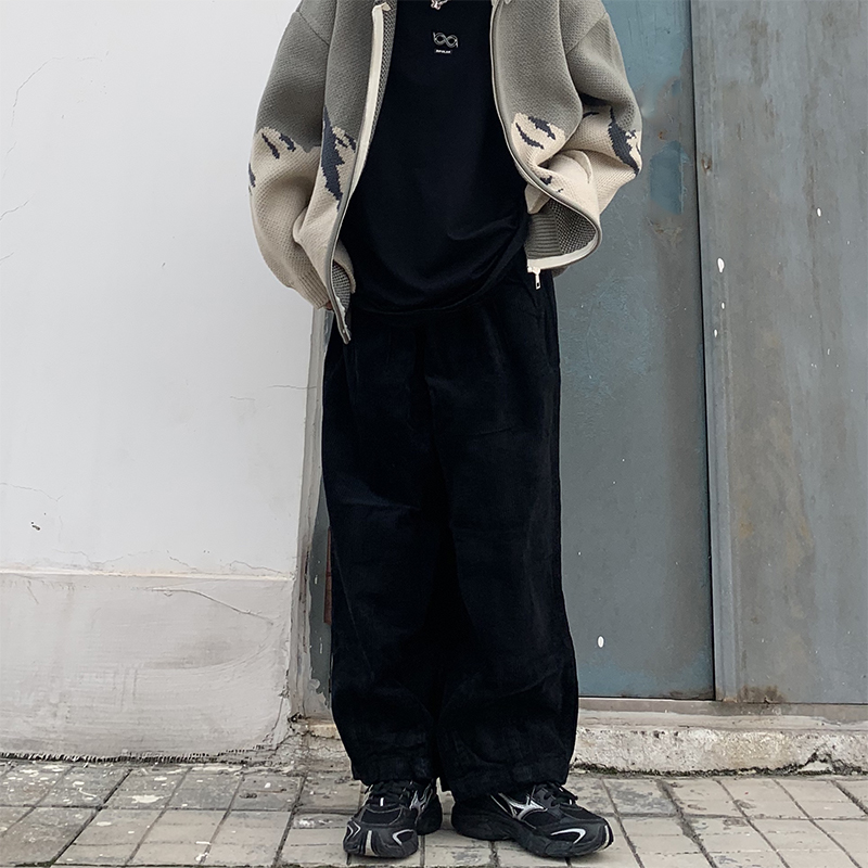 Quần dài nhung tăm 228898 ống suông rộng màu trơn phong cách thường ngày cho nam và nữ