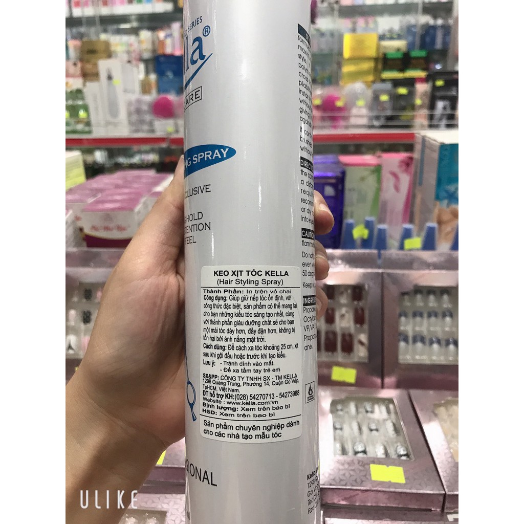 keo xịt tóc KELLA  HAIR STYLING nắp trắng giúp giữ nếp tóc ổn định chai 420ml