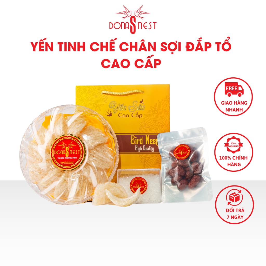 Yến Tinh Chế Chân Sợi Đắp Tổ Cao Cấp Bổ Sung Vi Lượng Hộp 1 Lạng Tặng Kèm Táo Đỏ, Đường Phèn