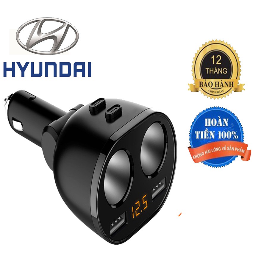 Tẩu chia sạc nhanh ô tô Hyundai HY-16 Có đèn led báo hiệu điện áp - Bảo hành 12 tháng
