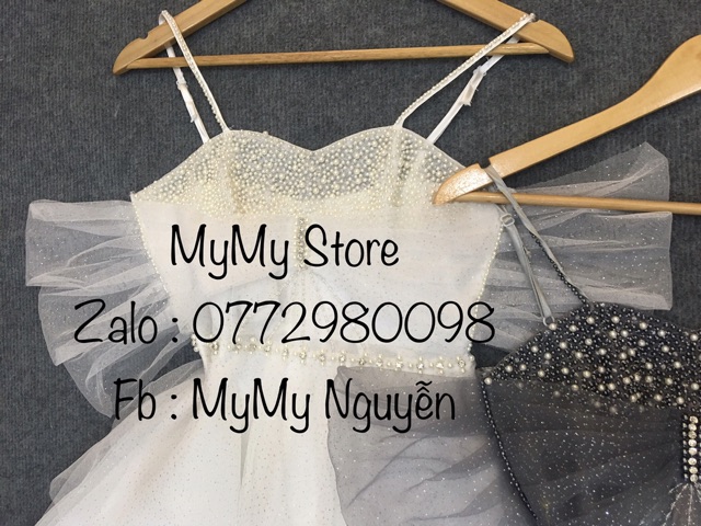 Đầm xoè xếp tầng trễ vai chất lưới nhũ láp lánh kết cườm ngực dày sang trọng TRIPBLE T DRESS -Size M/L - MS193V