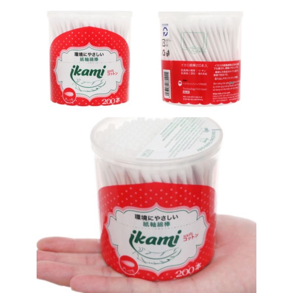 IKAMI - GL01 TĂM BÔNG REGULAR HỘP NẮP BẬT 200 PCS - 2 ĐẦU HÌNH GIỌT NƯỚC (MÀU ĐỎ)